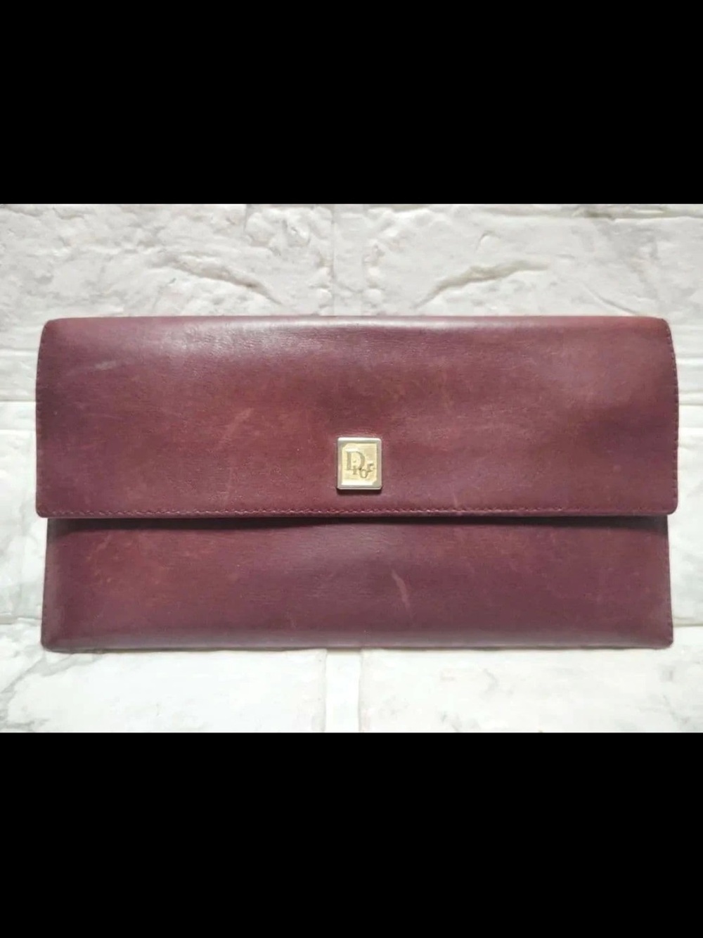 Dior Burgundy Leather Envelope wallet with Gold Logo Plaque